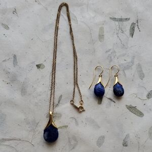 925 Gold Plated Sterling Silver Lapis Lazuli Necklace & Earring Set
